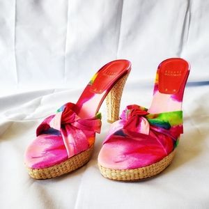 NIB SW | Floral Knotted, Woven Straw Heels • 8